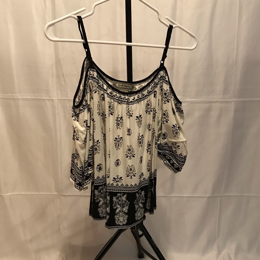 Flying Tomato Black and White Flowered Top